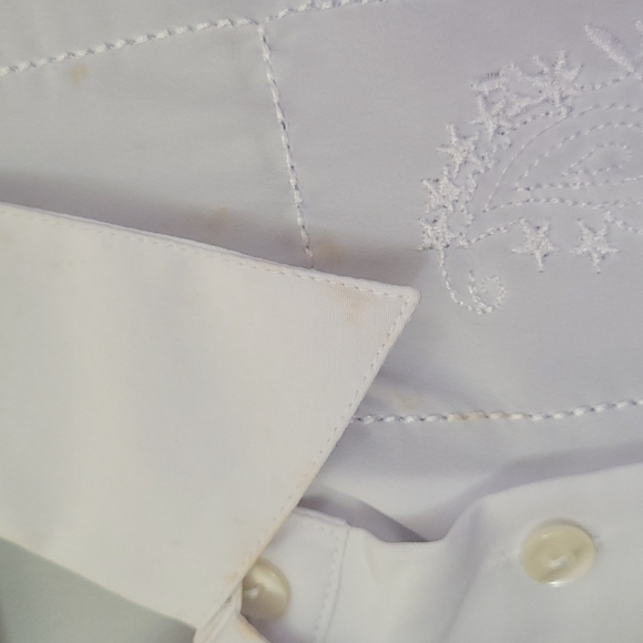 🍂3/$10 Notations Semi-Sheer White Embroidered Button-Down Dress Shirt- stained - Picture 11 of 15